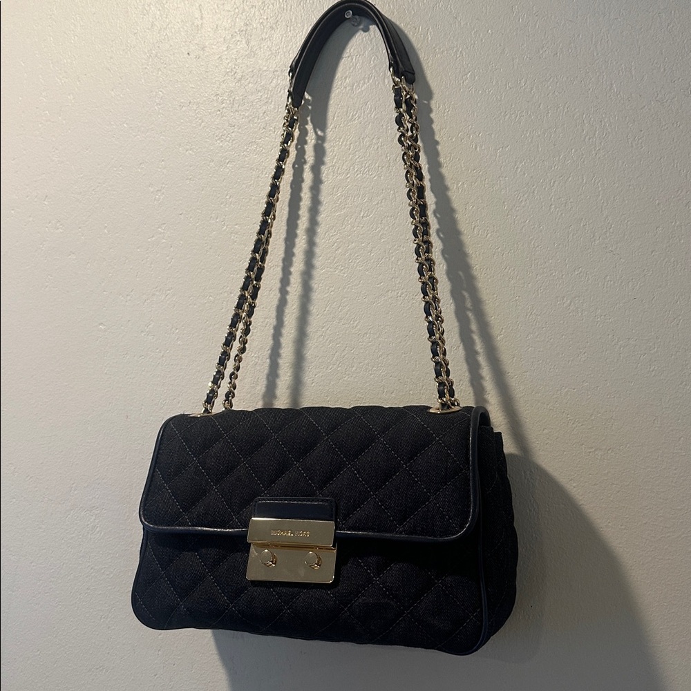 Michael Kors Quilted Denim Shoulder Bag with Gold Accents. - Picture 2 of 5